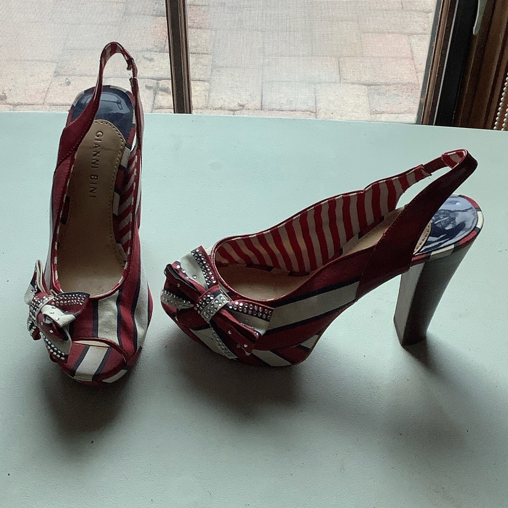 Gianni Bini Red and White Striped Heels with Bow